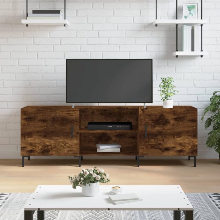 Meuble TV chêne fumé 150x30x50 cm bois d'ingénierie – Image 1