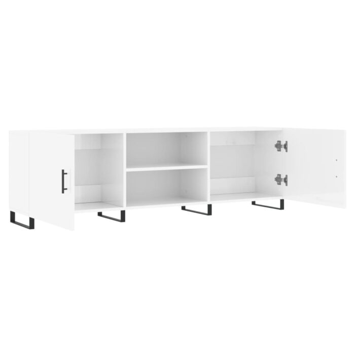 Meuble TV blanc brillant 150x30x50 cm bois d'ingénierie – Image 4