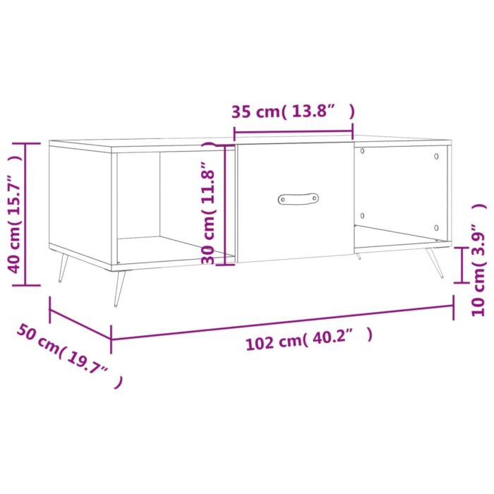 Table basse blanc 102x50x40 cm bois d'ingénierie – Image 11