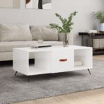 Table basse Blanc brillant 102x50x40 cm Bois d'ingénierie