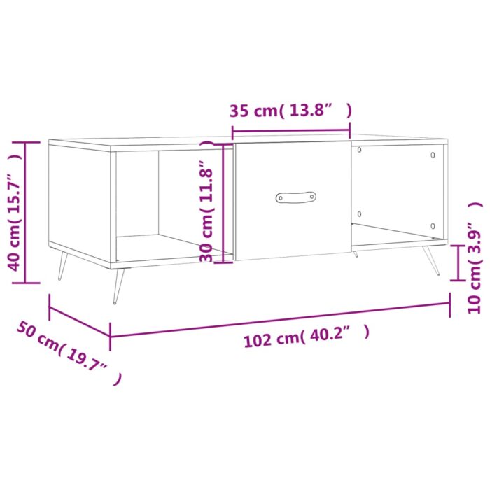 Table basse sonoma gris 102x50x40 cm bois d'ingénierie – Image 11