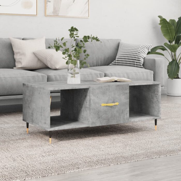 Table basse gris béton 102x50x40 cm bois d'ingénierie – Image 1