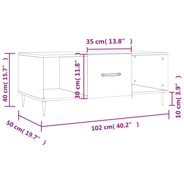 Table basse chêne marron 102x50x40 cm bois d'ingénierie – Image 11