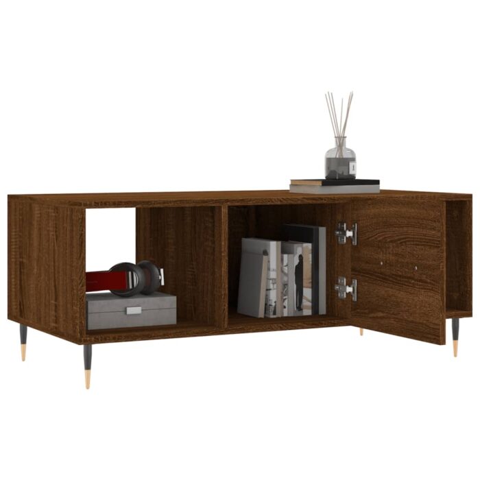 Table basse chêne marron 102x50x40 cm bois d'ingénierie – Image 2