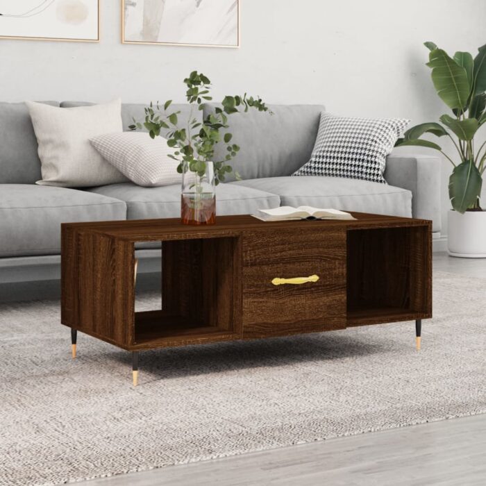 Table basse chêne marron 102x50x40 cm bois d'ingénierie – Image 1