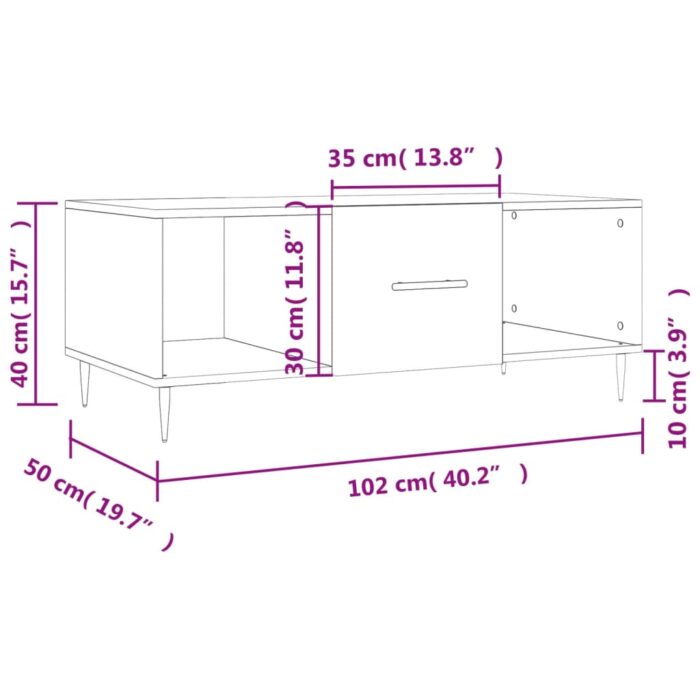 Table basse sonoma gris 102x50x40 cm bois d'ingénierie – Image 11