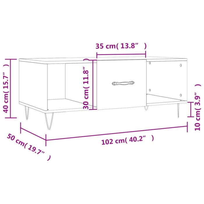 Table basse chêne sonoma 102x50x40 cm bois d'ingénierie – Image 11