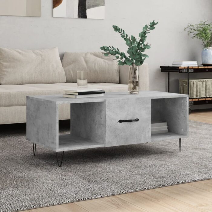 Table basse gris béton 102x50x40 cm bois d'ingénierie – Image 1
