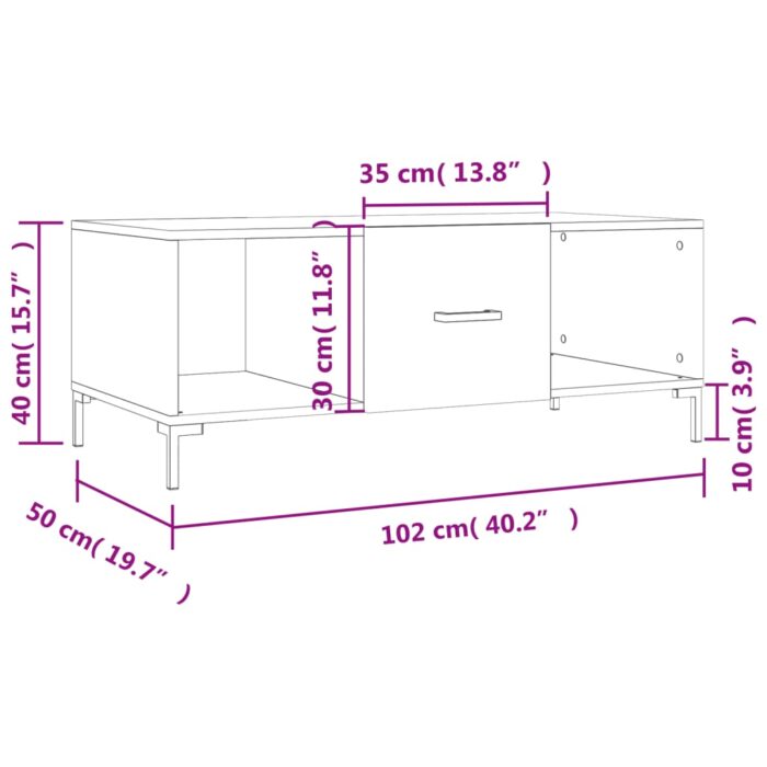 Table basse Blanc brillant 102x50x40 cm Bois d'ingénierie – Image 11
