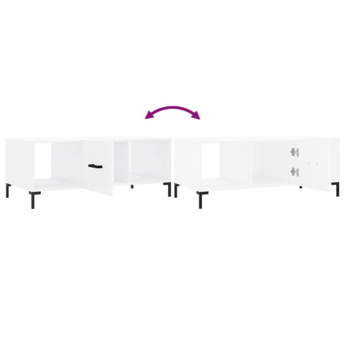 Table basse Blanc brillant 102x50x40 cm Bois d'ingénierie – Image 7