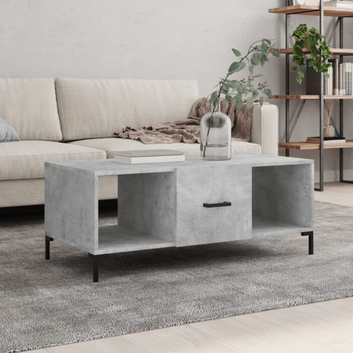 Table basse gris béton 102x50x40 cm bois d'ingénierie – Image 1