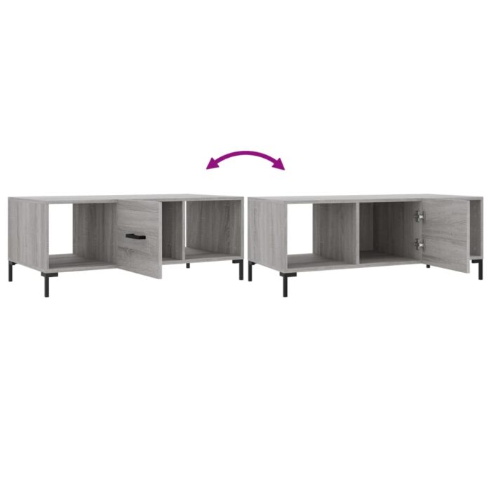 Table basse sonoma gris 102x50x40 cm bois d'ingénierie – Image 7