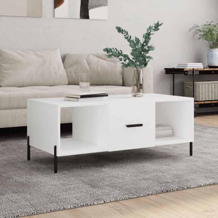 Table basse blanc 102x50x40 cm bois d'ingénierie – Image 1