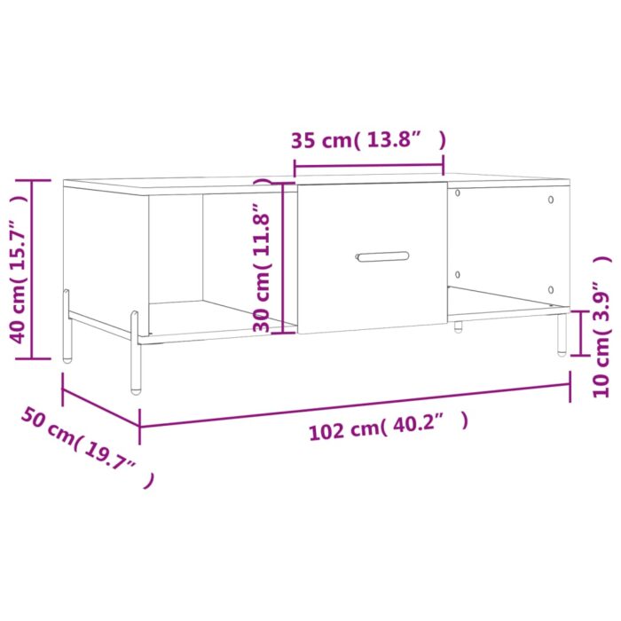 Table basse noir 102x50x40 cm bois d'ingénierie – Image 11