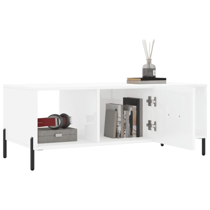 Table basse Blanc brillant 102x50x40 cm Bois d'ingénierie – Image 2