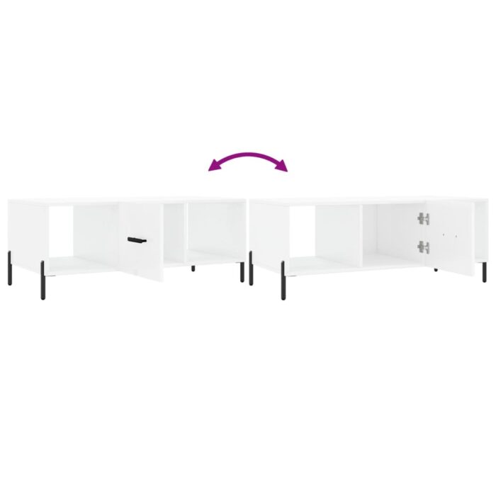 Table basse Blanc brillant 102x50x40 cm Bois d'ingénierie – Image 7