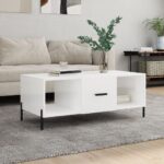 Table basse Blanc brillant 102x50x40 cm Bois d'ingénierie