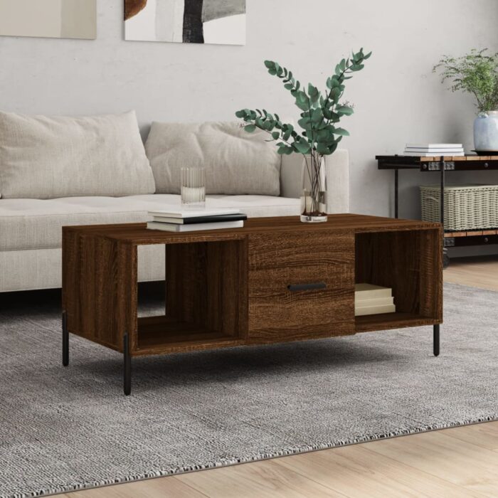 Table basse chêne marron 102x50x40 cm bois d'ingénierie – Image 1