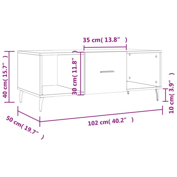 Table basse chêne sonoma 102x50x40 cm bois d'ingénierie – Image 8