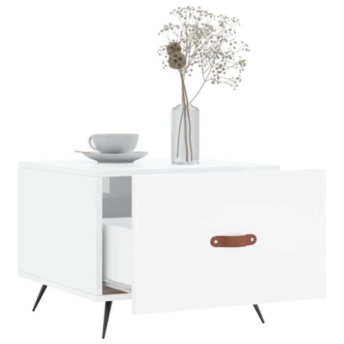 Table basse blanc brillant 50x50x40 cm bois d'ingénierie – Image 2
