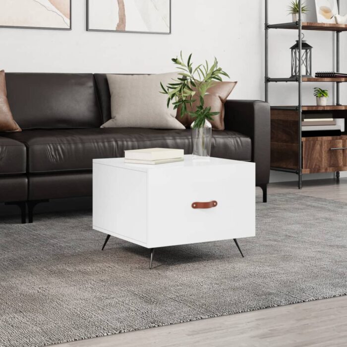 Table basse blanc brillant 50x50x40 cm bois d'ingénierie – Image 1