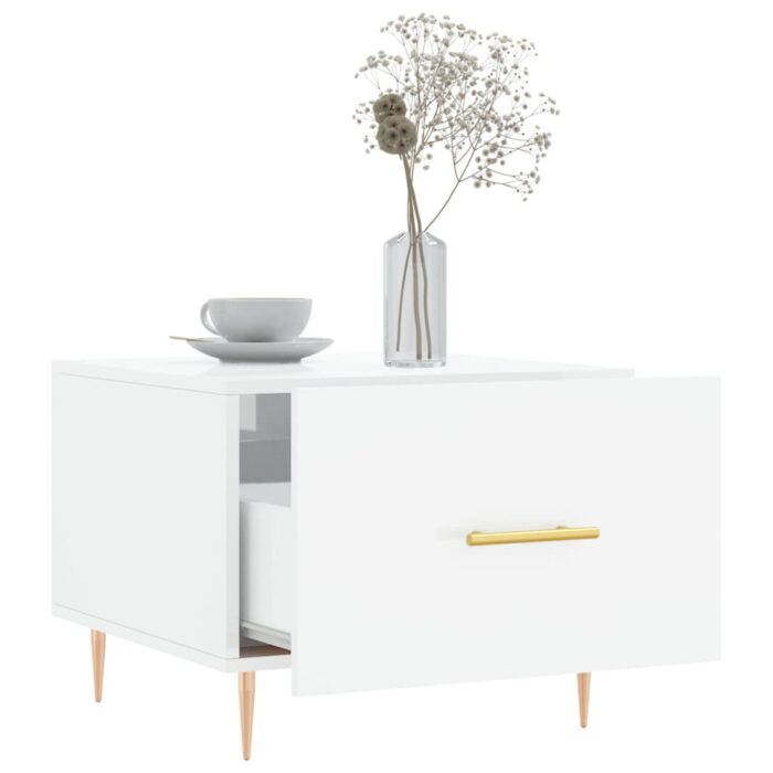 Table basse blanc brillant 50x50x40 cm bois d'ingénierie – Image 2