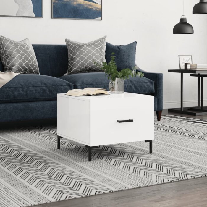 Table basse blanc brillant 50x50x40 cm bois d'ingénierie – Image 1