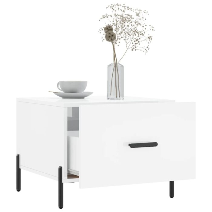 Table basse blanc brillant 50x50x40 cm bois d'ingénierie – Image 2