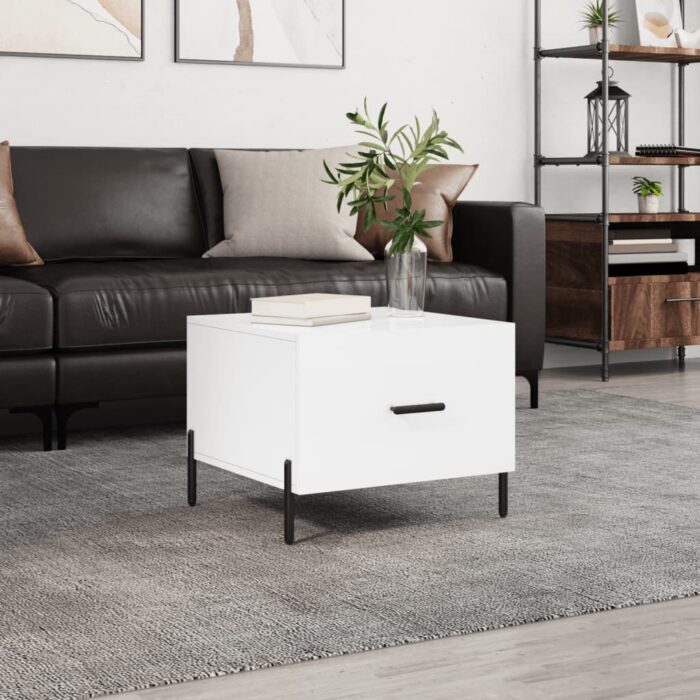 Table basse blanc brillant 50x50x40 cm bois d'ingénierie – Image 1
