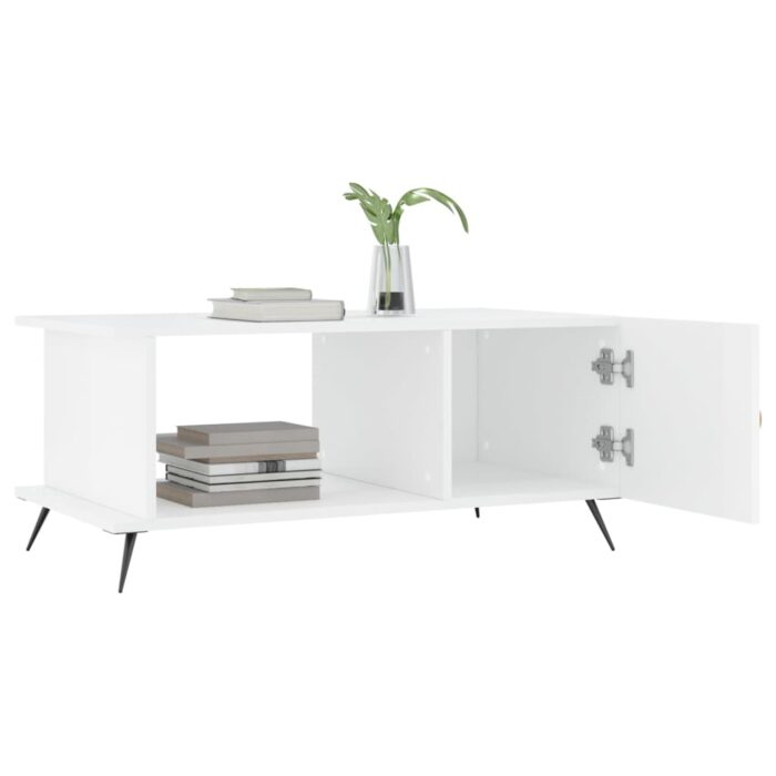 Table basse Blanc brillant 90x50x40 cm Bois d'ingénierie – Image 2