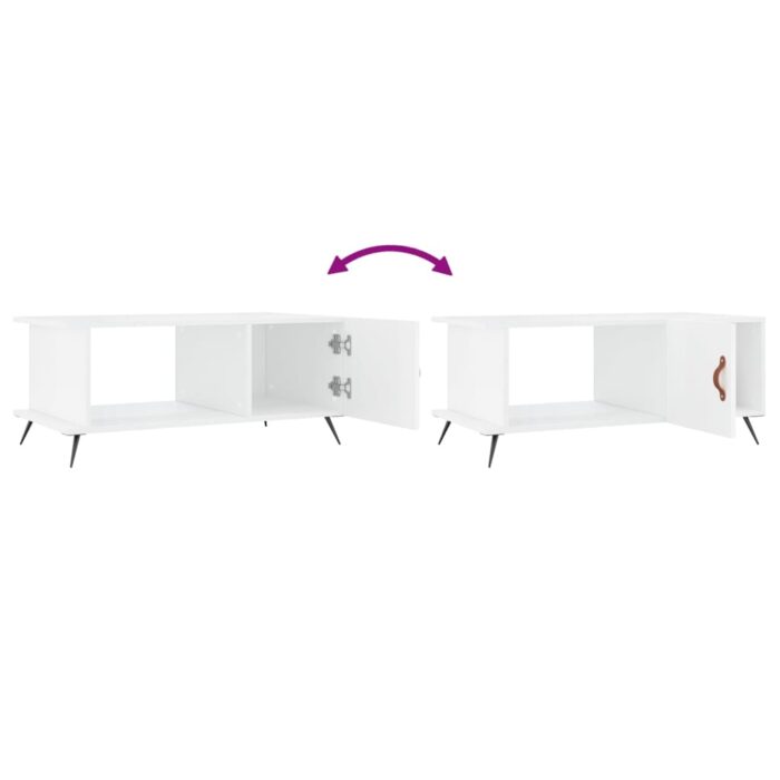 Table basse Blanc brillant 90x50x40 cm Bois d'ingénierie – Image 6