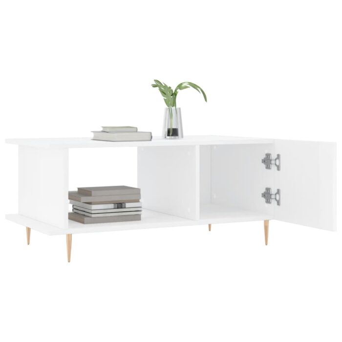 Table basse Blanc brillant 90x50x40 cm Bois d'ingénierie – Image 2