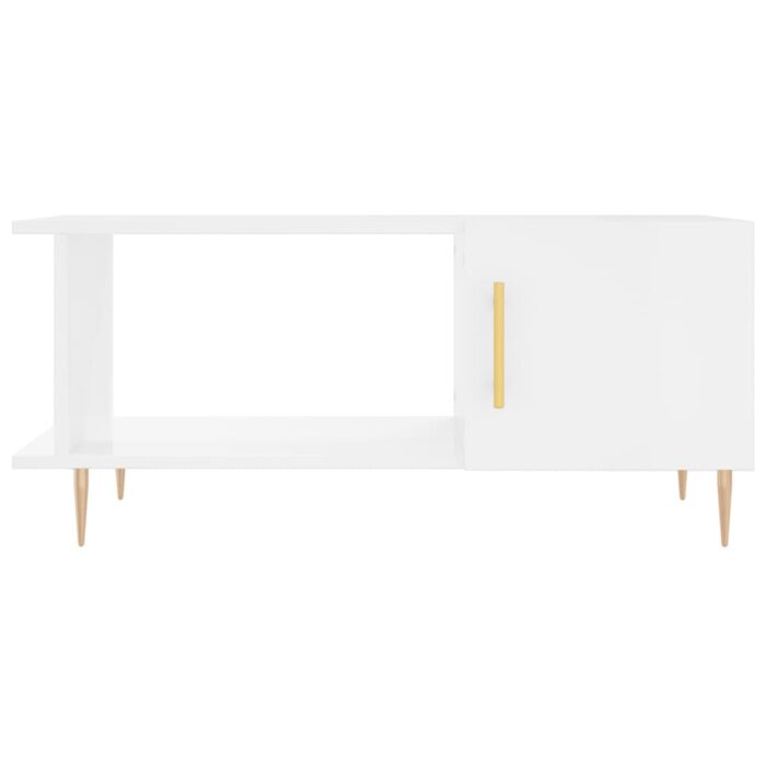 Table basse Blanc brillant 90x50x40 cm Bois d'ingénierie – Image 3