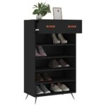 Armoire à chaussures noir 60x35x105 cm bois d'ingénierie – Image 2