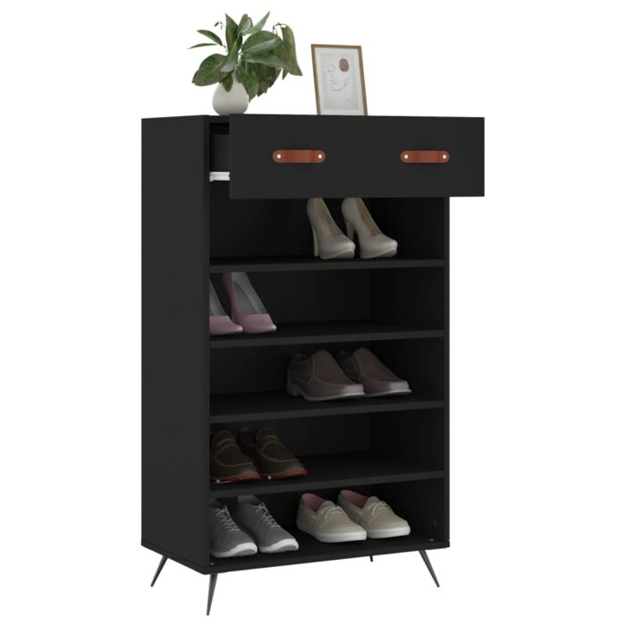 Armoire à chaussures noir 60x35x105 cm bois d'ingénierie – Image 2