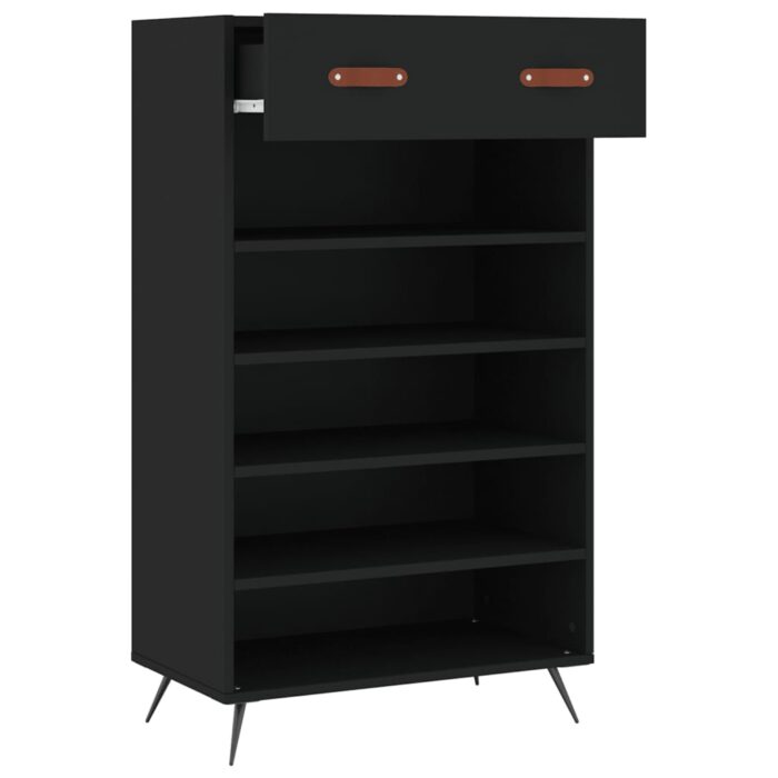 Armoire à chaussures noir 60x35x105 cm bois d'ingénierie – Image 3