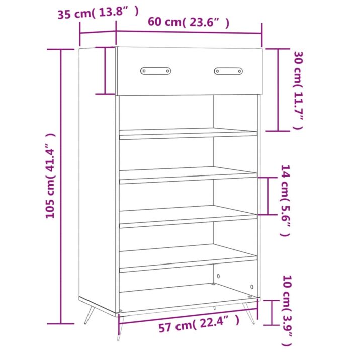 Armoire à chaussures gris béton 60x35x105 cm bois d'ingénierie – Image 10