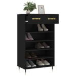 Armoire à chaussures noir 60x35x105 cm bois d'ingénierie – Image 2