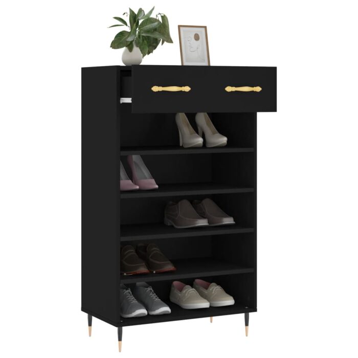 Armoire à chaussures noir 60x35x105 cm bois d'ingénierie – Image 2