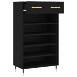 Armoire à chaussures noir 60x35x105 cm bois d'ingénierie – Image 3