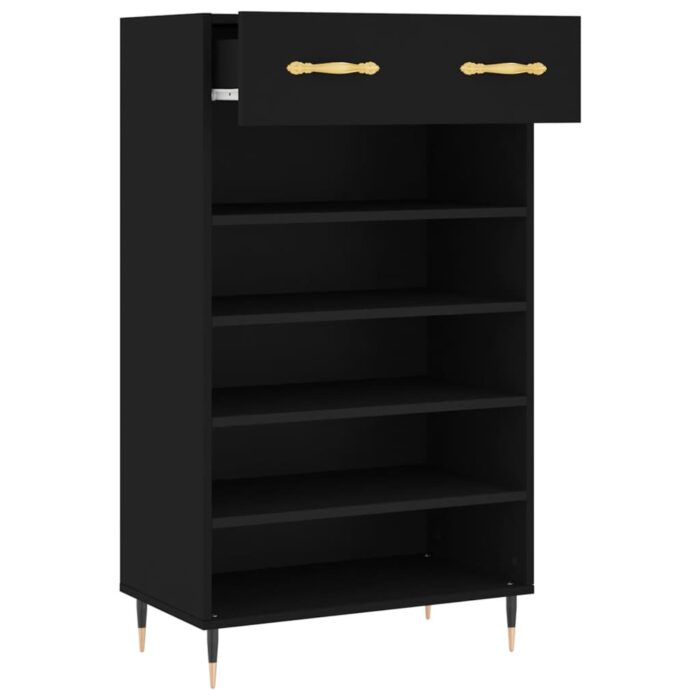 Armoire à chaussures noir 60x35x105 cm bois d'ingénierie – Image 3