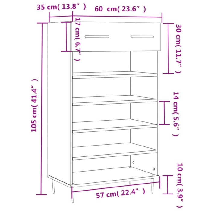 Armoire à chaussures blanc 60x35x105 cm bois d'ingénierie – Image 10