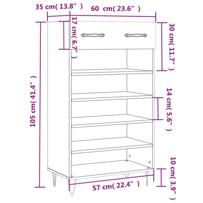 Armoire à chaussures noir 60x35x105 cm bois d'ingénierie – Image 10