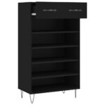 Armoire à chaussures noir 60x35x105 cm bois d'ingénierie – Image 3