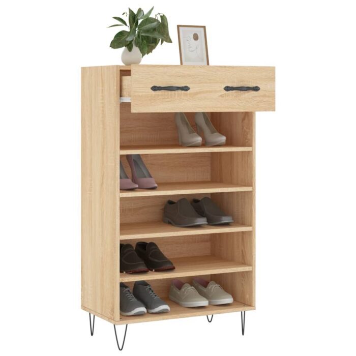 Armoire à chaussures chêne sonoma 60x35x105cm bois d'ingénierie – Image 2