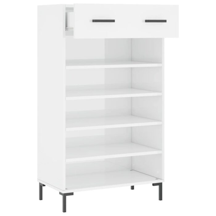 Armoire à chaussure Blanc brillant 60x35x105 cm Bois ingénierie – Image 3