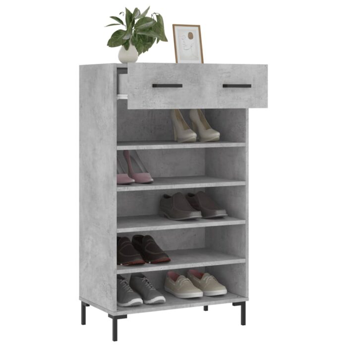 Armoire à chaussures gris béton 60x35x105 cm bois d'ingénierie – Image 2