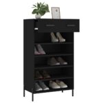 Armoire à chaussures noir 60x35x105 cm bois d'ingénierie – Image 2