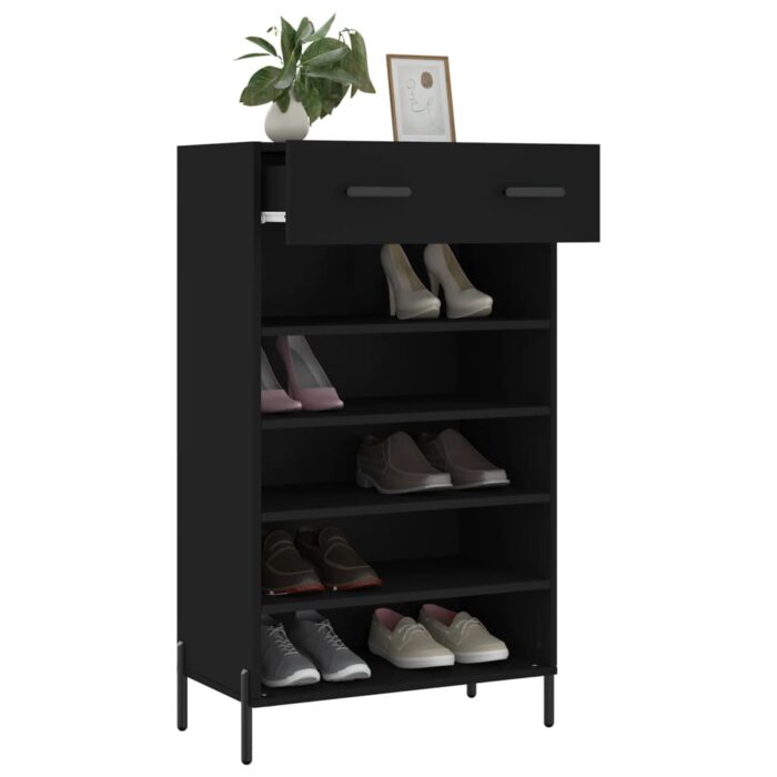 Armoire à chaussures noir 60x35x105 cm bois d'ingénierie – Image 2
