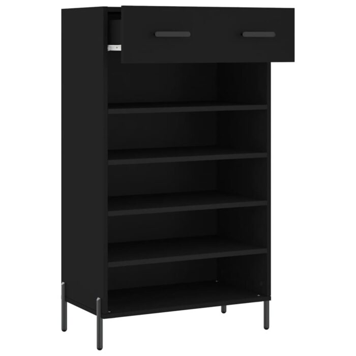 Armoire à chaussures noir 60x35x105 cm bois d'ingénierie – Image 3